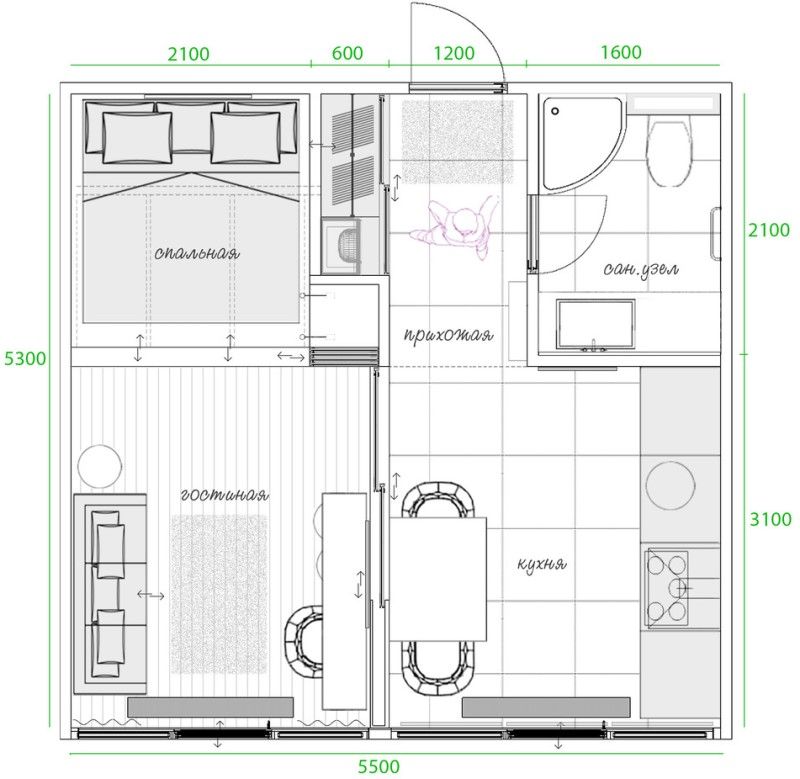 Светлая квартира студия на 29 квадратных метрах — дизайн интерьера